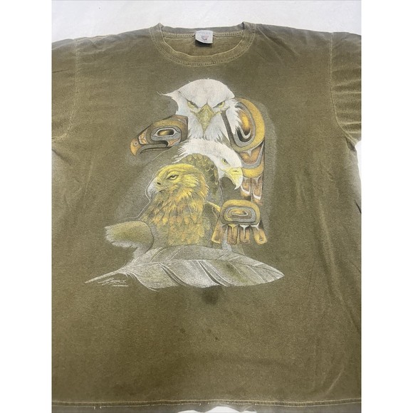 Vintage Polar Graphics Eagle Totem Nature T-Shirt Adult Size XL Distressed - Picture 2 of 8